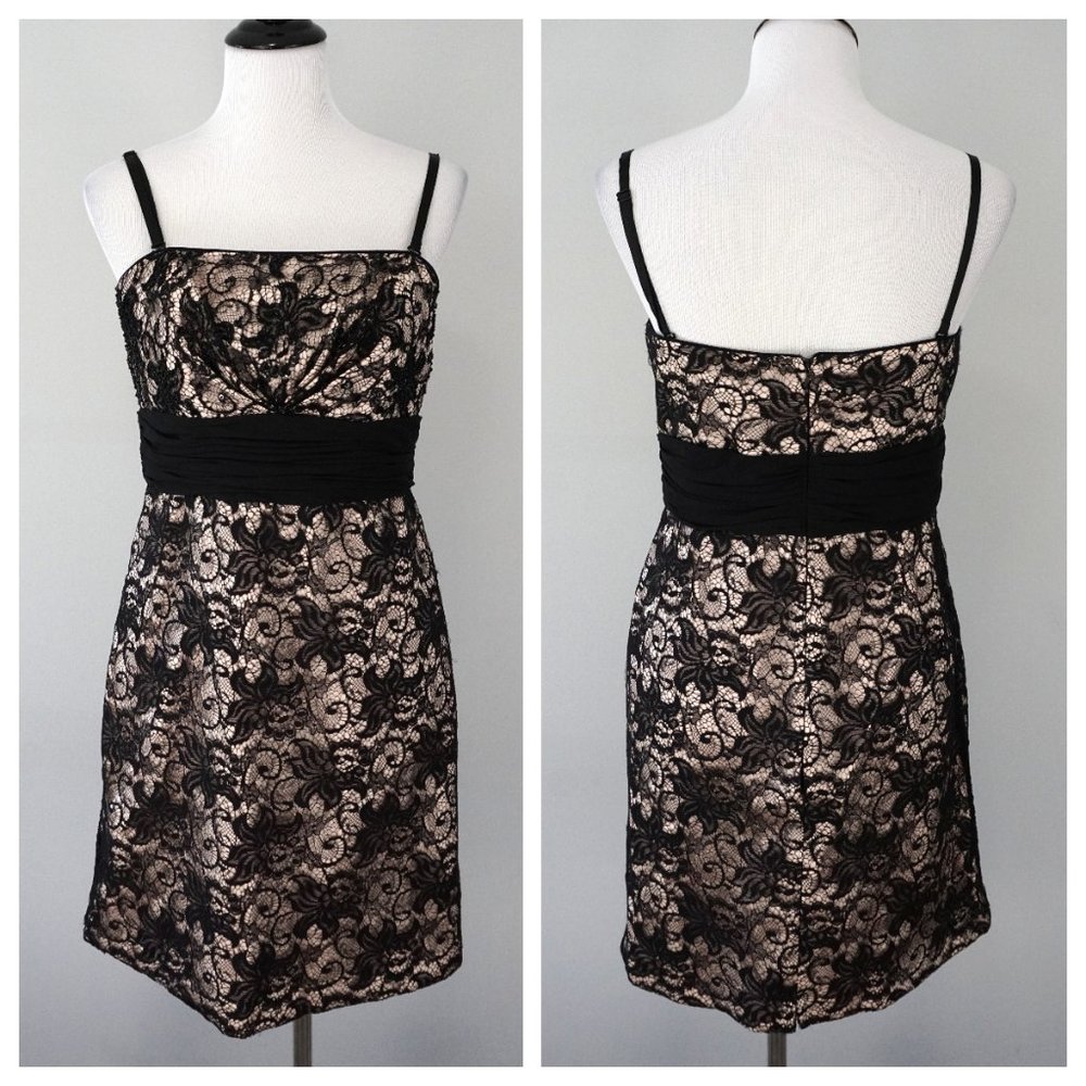 WHITE HOUSE BLACK MARKET Lace Cream Tan Formal Party Strapless Dress Floral 10